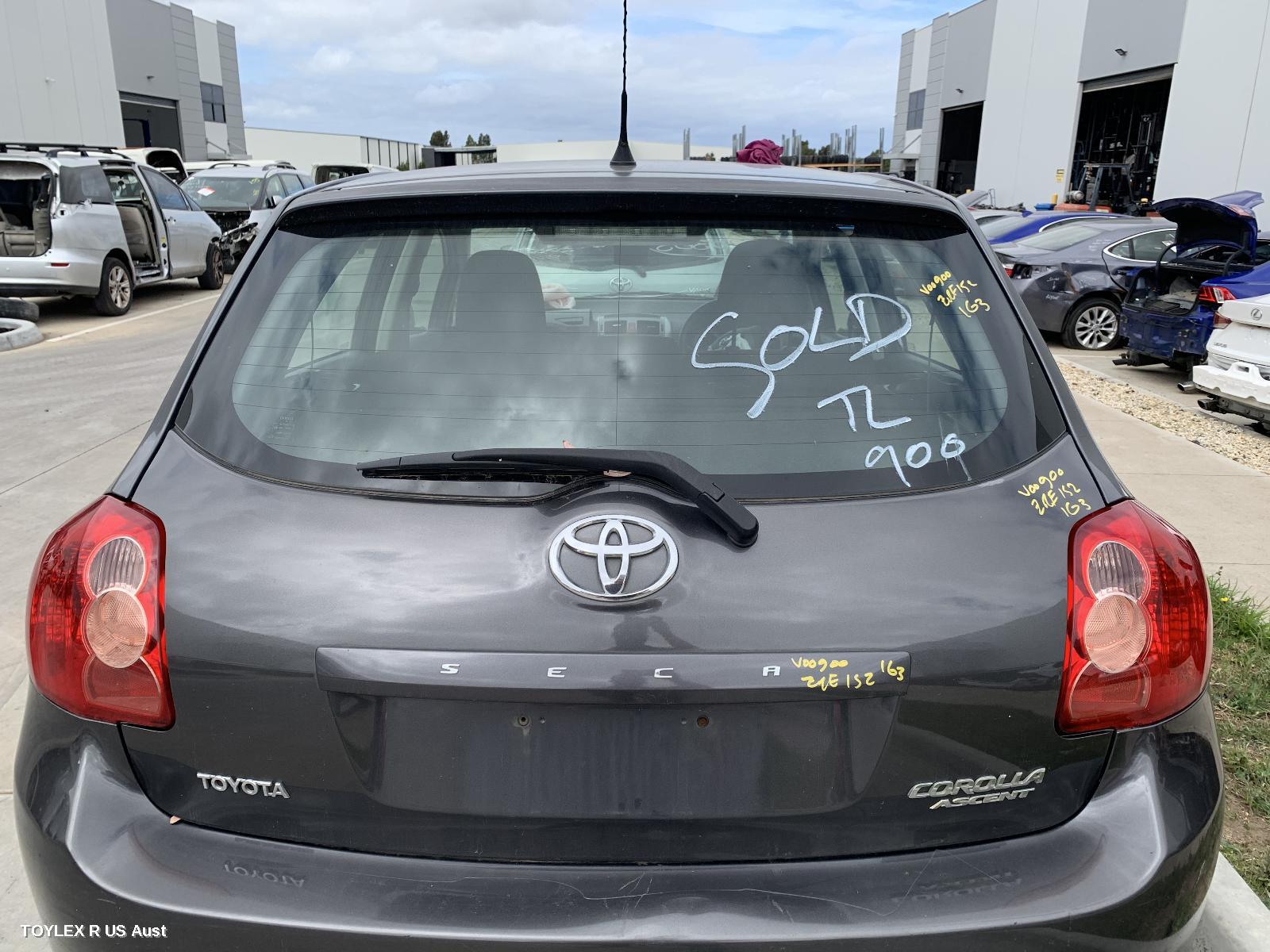 TOYOTA COROLLA 2008 Bootlid/Tailgate TAILGATE, ZRE152R, HATCH, ASCENT, SMALL SPOILERED TYPE