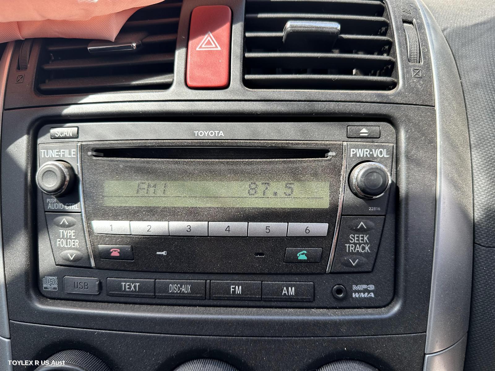 TOYOTA COROLLA 2010 Radio/Cd/Dvd/Sat/Tv RADIO/CD PLAYER, ZRE152/153R, CHROME BUTTON