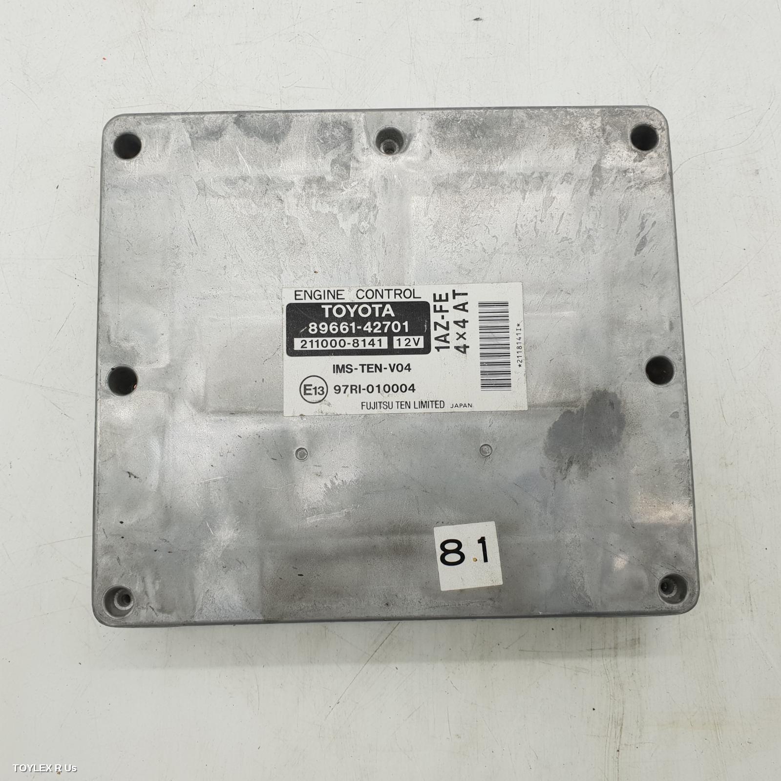 TOYOTA RAV4 2002 Ecu ENGINE ECU, 2.0, 1AZ-FE, AUTO T/M, P/N 89661-42701, ECU ONLY, ACA2#R, 07/00-10/03 (AUS ONLY)