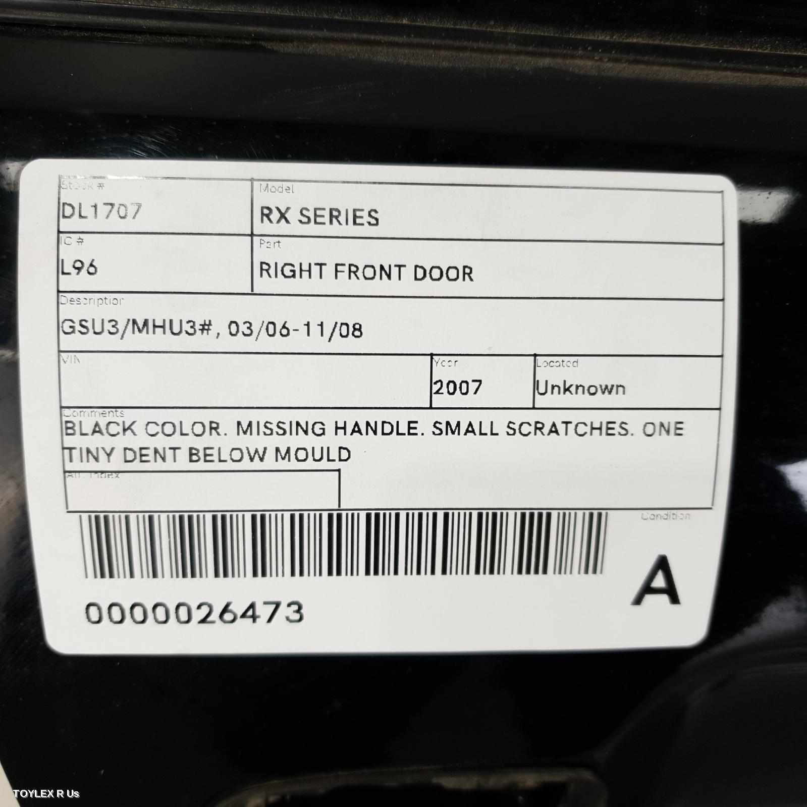 LEXUS RX SERIES 2007 Right Front Door GSU3/MHU3#