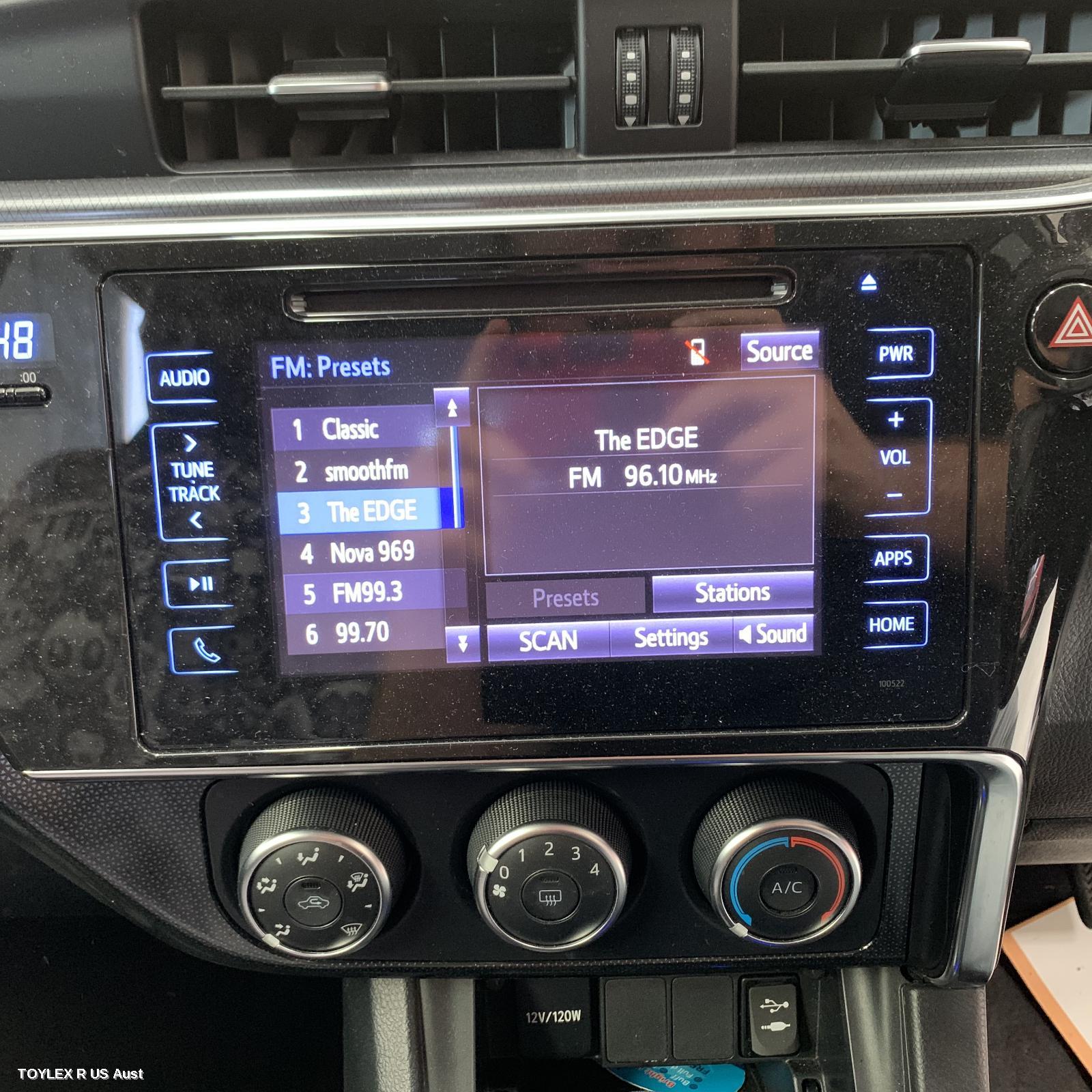 TOYOTA COROLLA 2017 Radio/Cd/Dvd/Sat/Tv 7IN TOUCHSCREEN (P/N ON FACE 100522), ZRE182R, HATCH