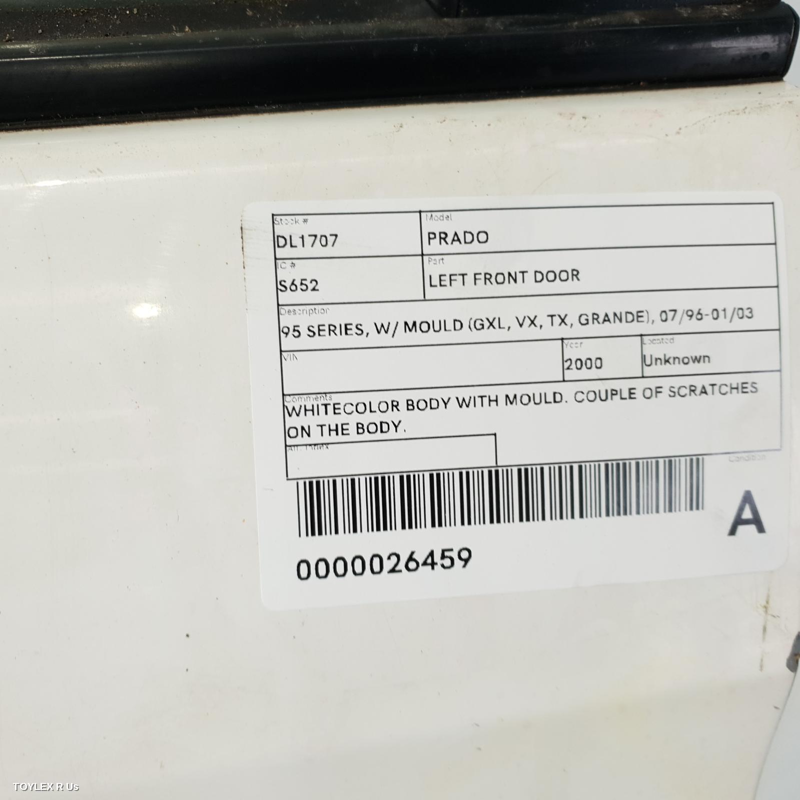 TOYOTA PRADO 2000 Left Front Door 95 SERIES, W/ MOULD (GXL, VX, TX, GRANDE)