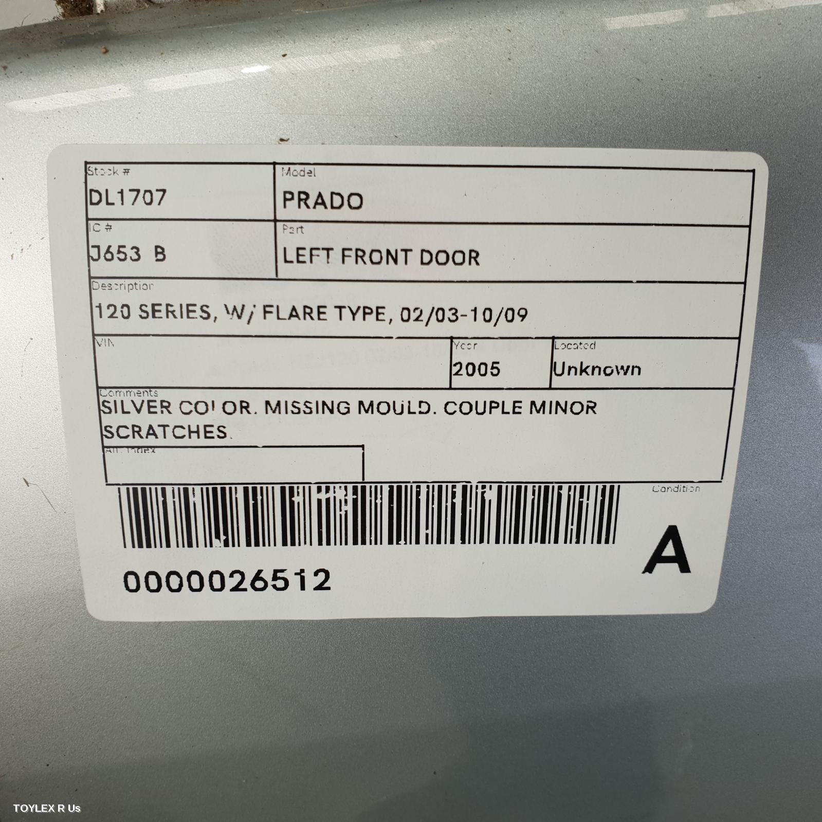 TOYOTA PRADO 2005 Left Front Door 120 SERIES, W/ FLARE TYPE