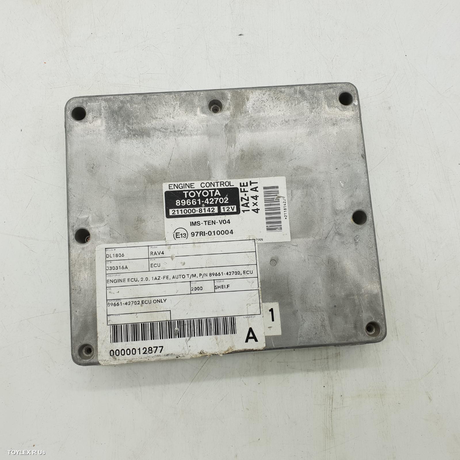 TOYOTA RAV4 2001 Ecu ENGINE ECU, 2.0, 1AZ-FE, AUTO T/M, P/N 89661-42702, ECU ONLY, ACA2#R, 07/00-10/03 (AUS ONLY)