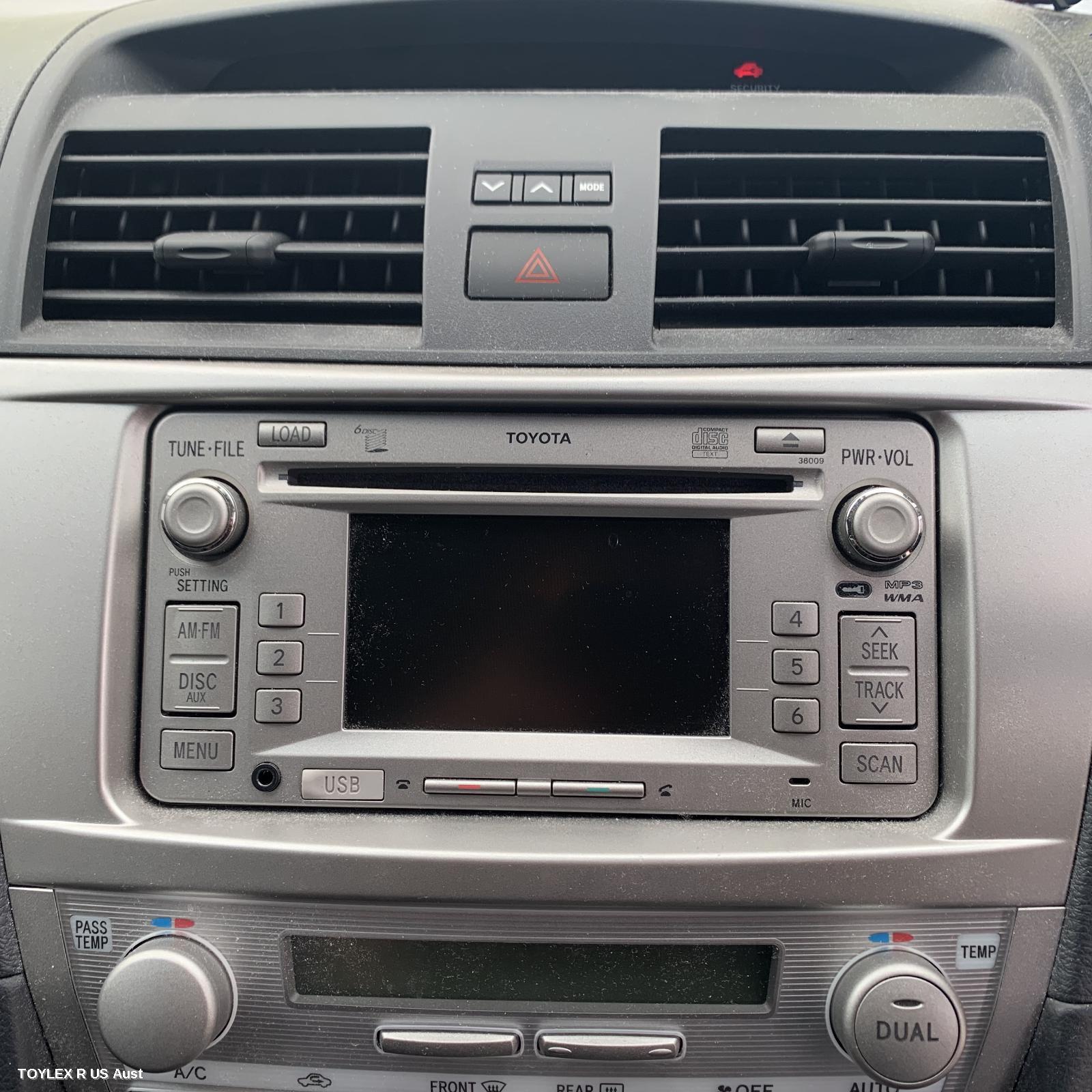 TOYOTA AURION 2009 Radio/Cd/Dvd/Sat/Tv CD STACKER-6 DISC, GSV40R, W/ BLUETOOTH & REVERSE CAMERA TYPE