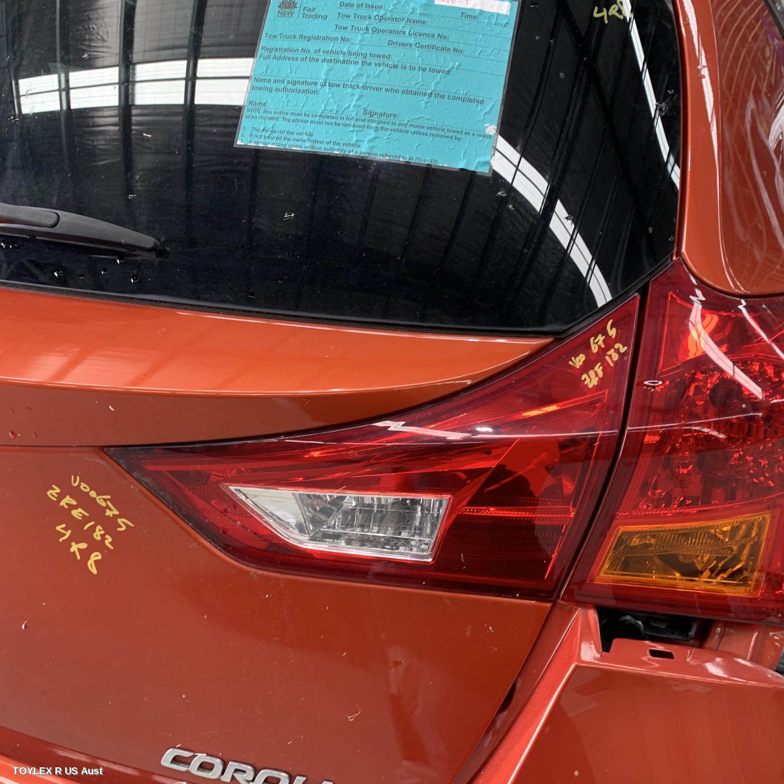 TOYOTA COROLLA 2012 Rear Garnish TAILGATE LAMP (RH SIDE), ZRE182R, HATCH