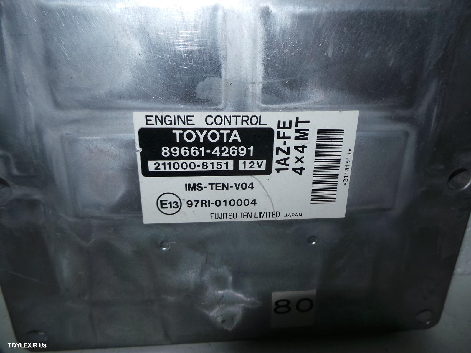 TOYOTA RAV4 2003 Ecu ENGINE ECU, 2.0, 1AZ-FE, MANUAL T/M, P/N 89661-42691, ECU ONLY, ACA2#R, 07/00-10/03 (AUS ONLY)
