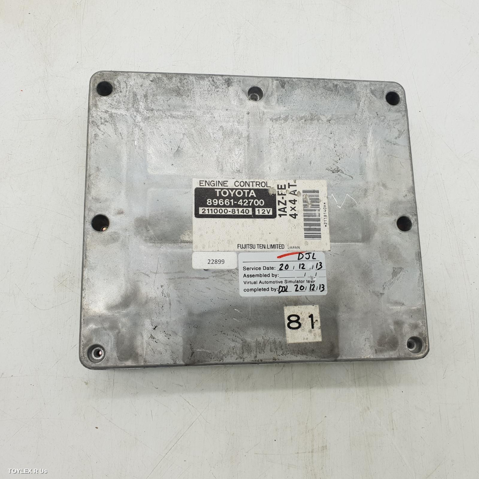 TOYOTA RAV4 2002 Ecu ENGINE ECU, 2.0, 1AZ-FE, AUTO T/M, P/N 89661-42700, ECU ONLY, ACA2#R, 07/00-10/03 (AUS ONLY)