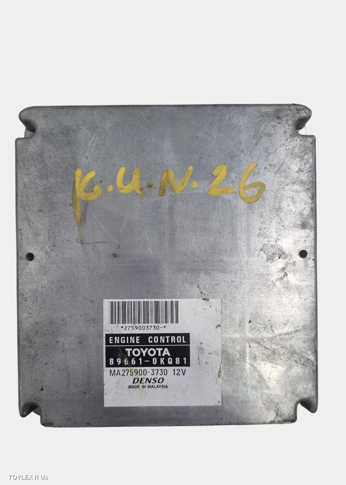 TOYOTA HILUX 2010 Ecu ENGINE ECU, 3.0, 1KD-FTV, DIESEL, AUTO, P/N 89661-0KQ81, ECU ONLY