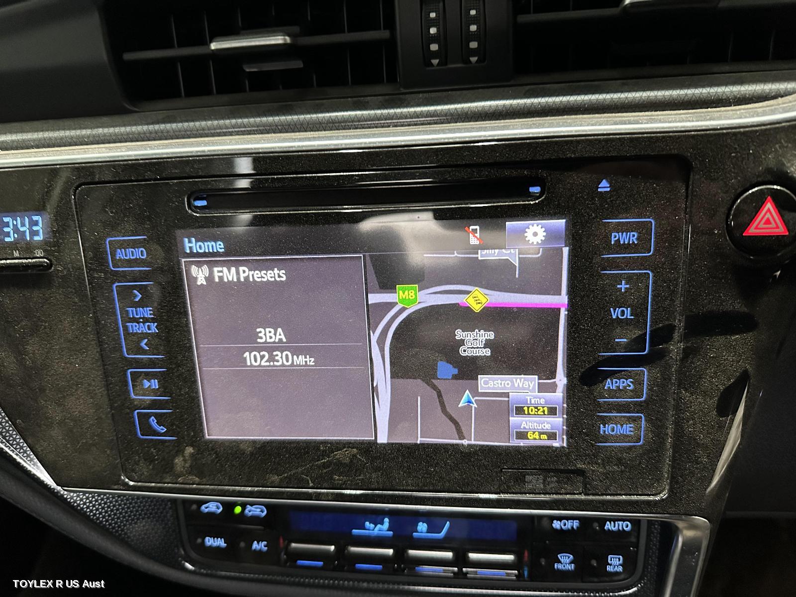 TOYOTA COROLLA 2017 Radio/Cd/Dvd/Sat/Tv 7IN TOUCHSCREEN (P/N ON FACE 100521), ZRE182R, HATCH