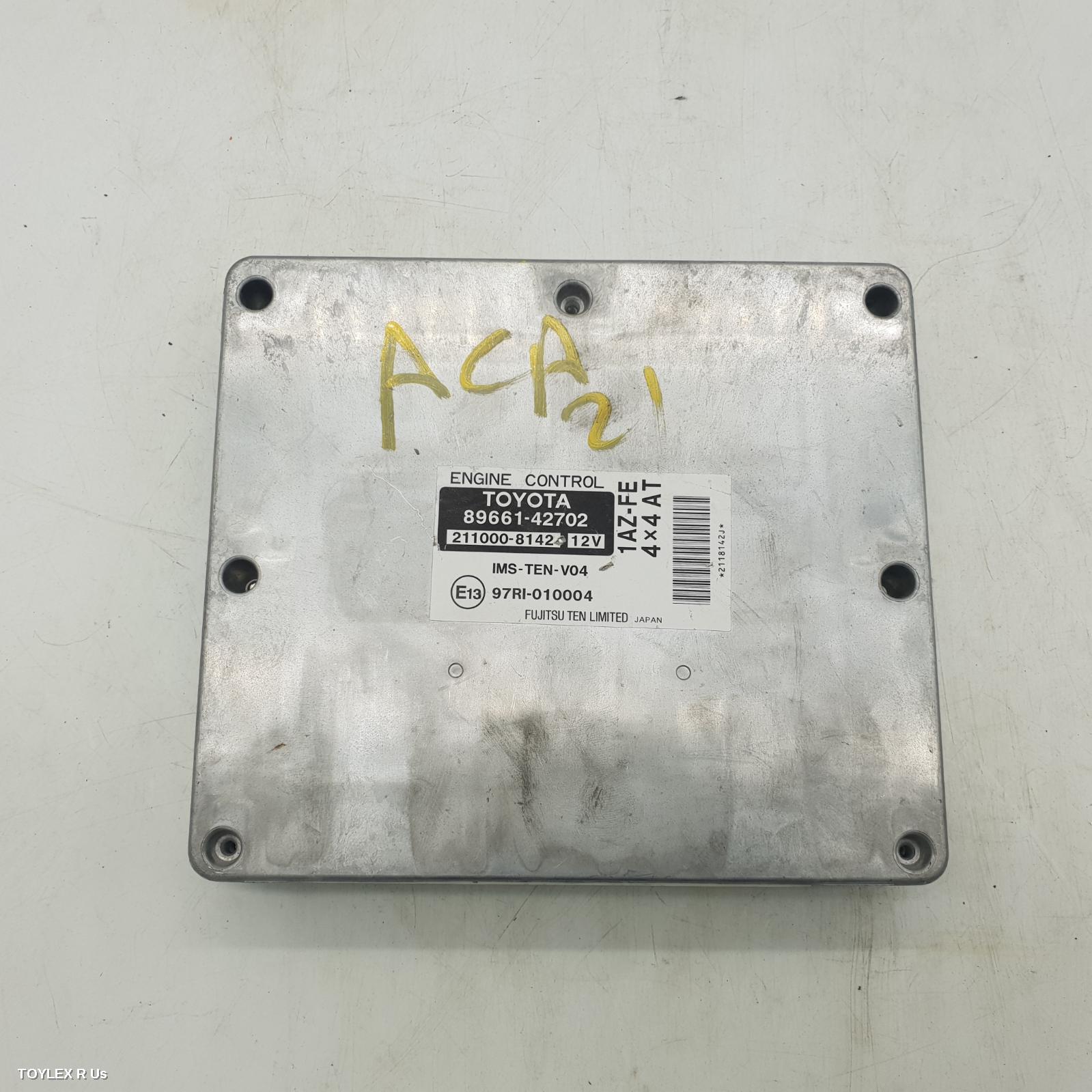 TOYOTA RAV4 2002 Ecu ENGINE ECU, 2.0, 1AZ-FE, AUTO T/M, P/N 89661-42702, ECU ONLY, ACA2#R, 07/00-10/03 (AUS ONLY)