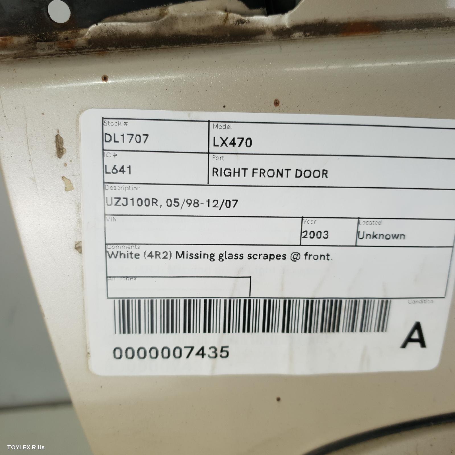 LEXUS LX470 2003 Right Front Door UZJ100R