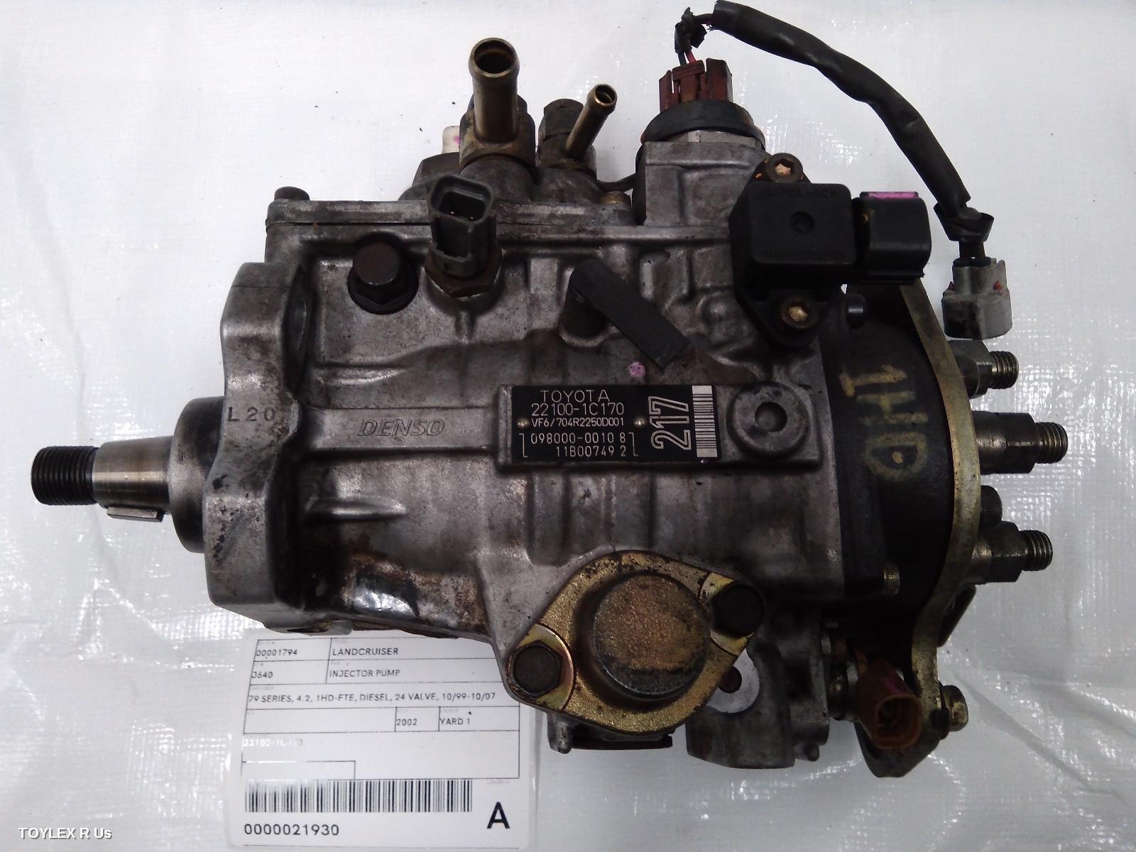 TOYOTA LANDCRUISER 2002 Injector Pump 79 SERIES, 4.2, 1HD-FTE, DIESEL, 24 VALVE
