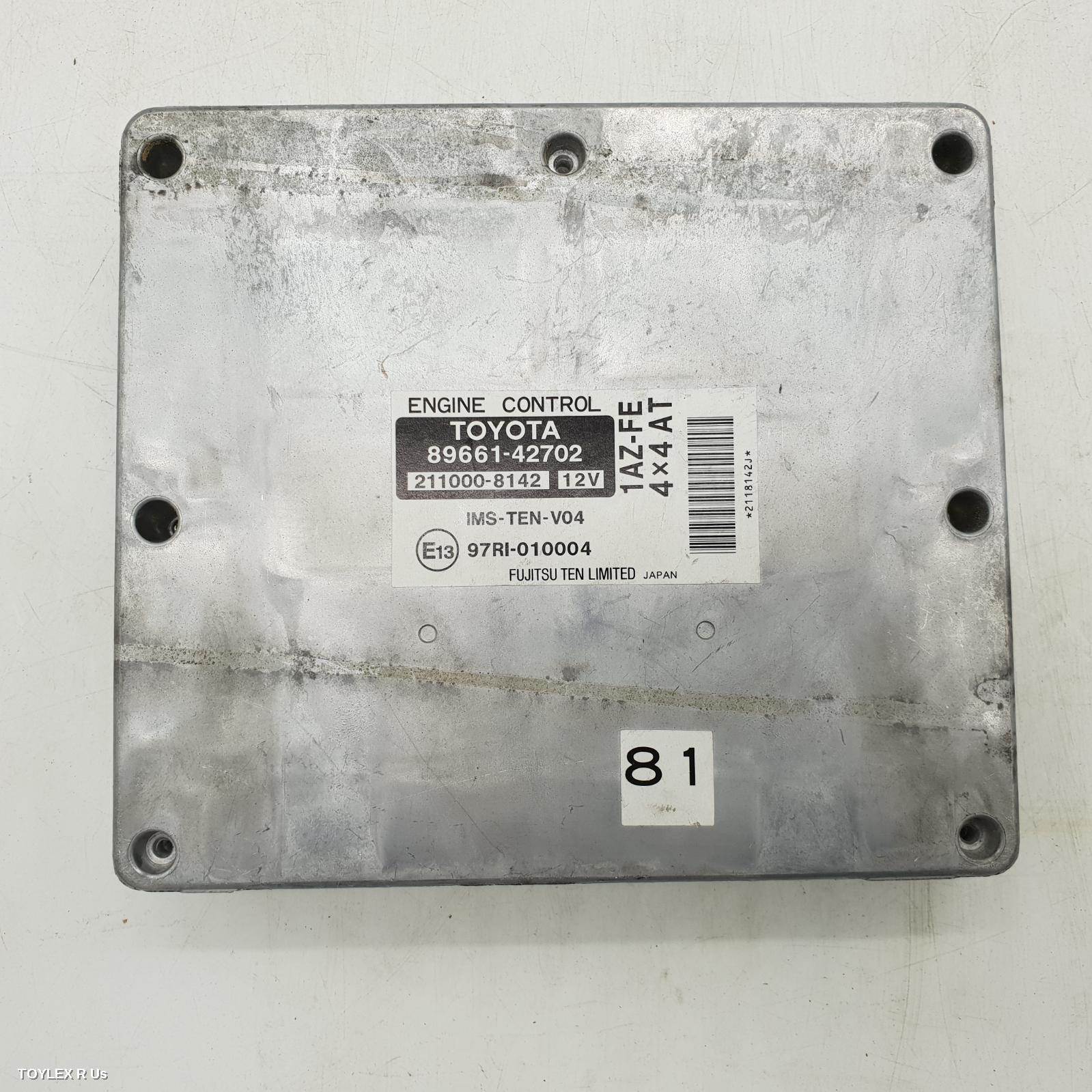 TOYOTA RAV4 2001 Ecu ENGINE ECU, 2.0, 1AZ-FE, AUTO T/M, P/N 89661-42702, ECU ONLY, ACA2#R, 07/00-10/03 (AUS ONLY)