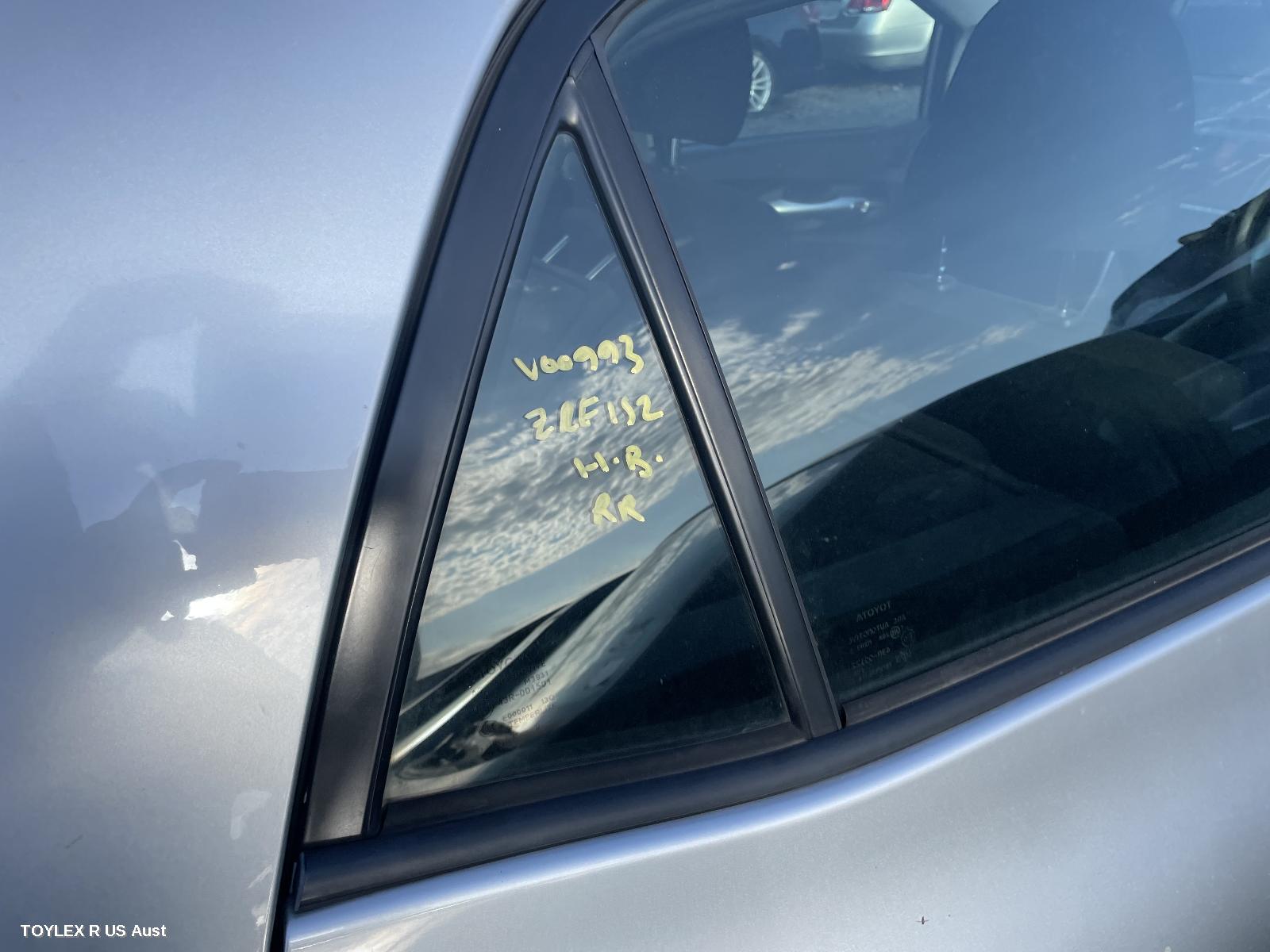 TOYOTA COROLLA 2010 Right Rear 1/4 Door Glass ZRE152R, HATCH