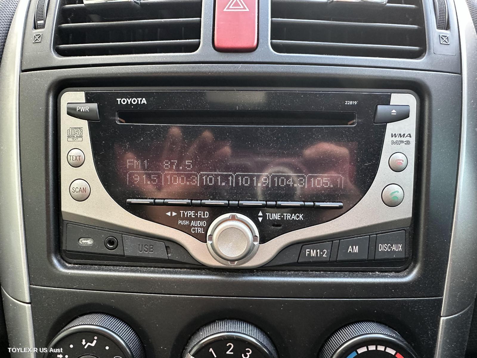 TOYOTA COROLLA 2012 Radio/Cd/Dvd/Sat/Tv SINGLE DISC W/ USB & BLUETOOTH, ZRE152/153R